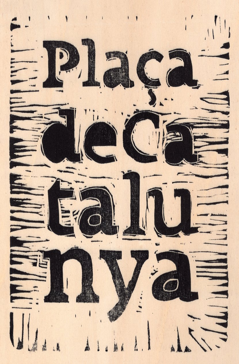 Barcelona, 2017 (linoleum på træ) af Marco Campedelli