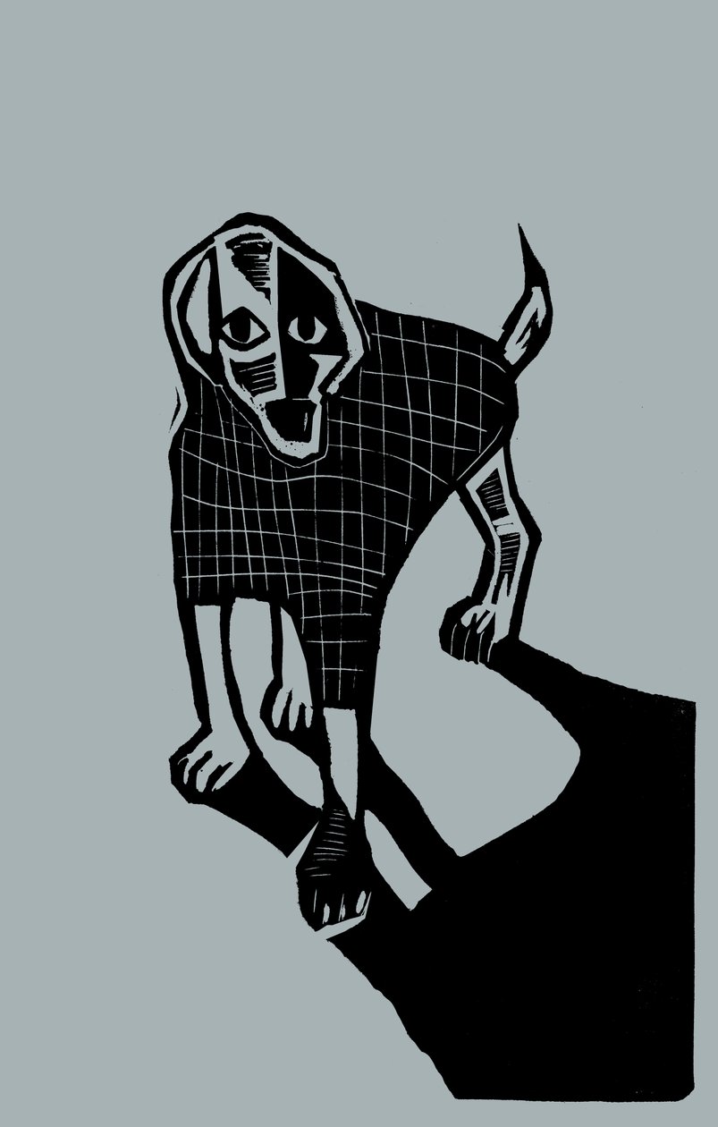 Hund, 2023 (linoleum på papir) af Marco Campedelli