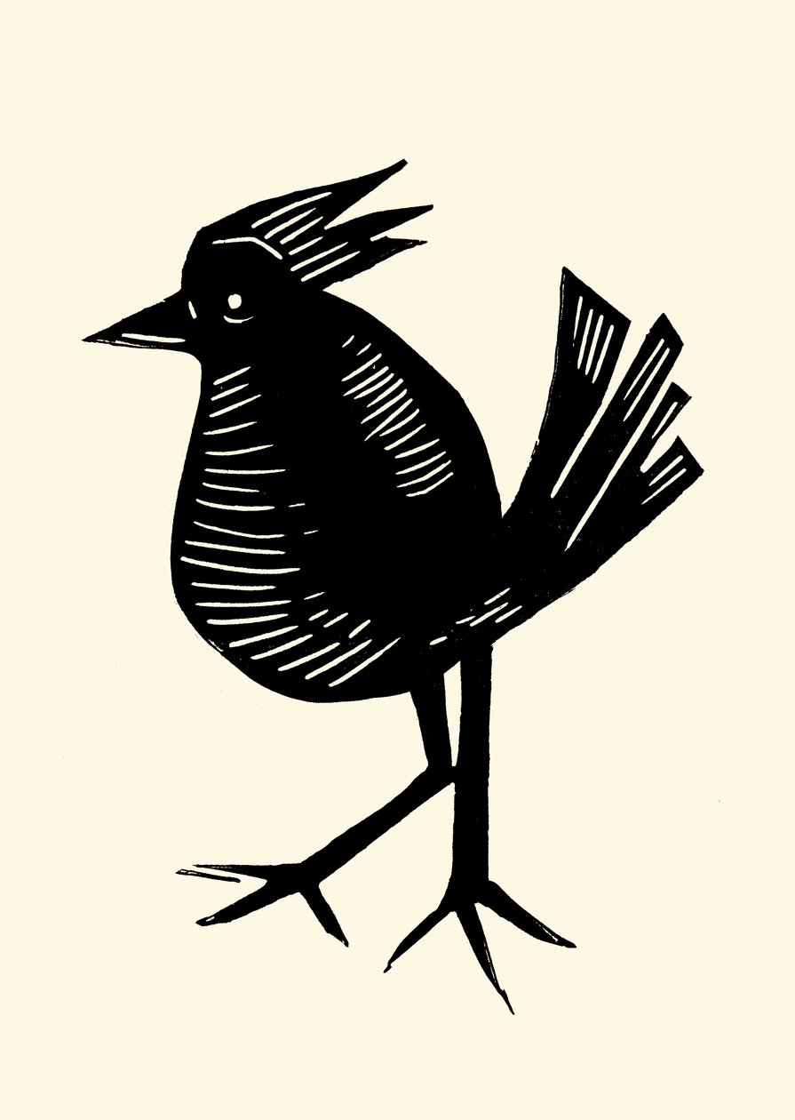 Fancy Bird, 2023 (linoleum på papir) af Marco Campedelli