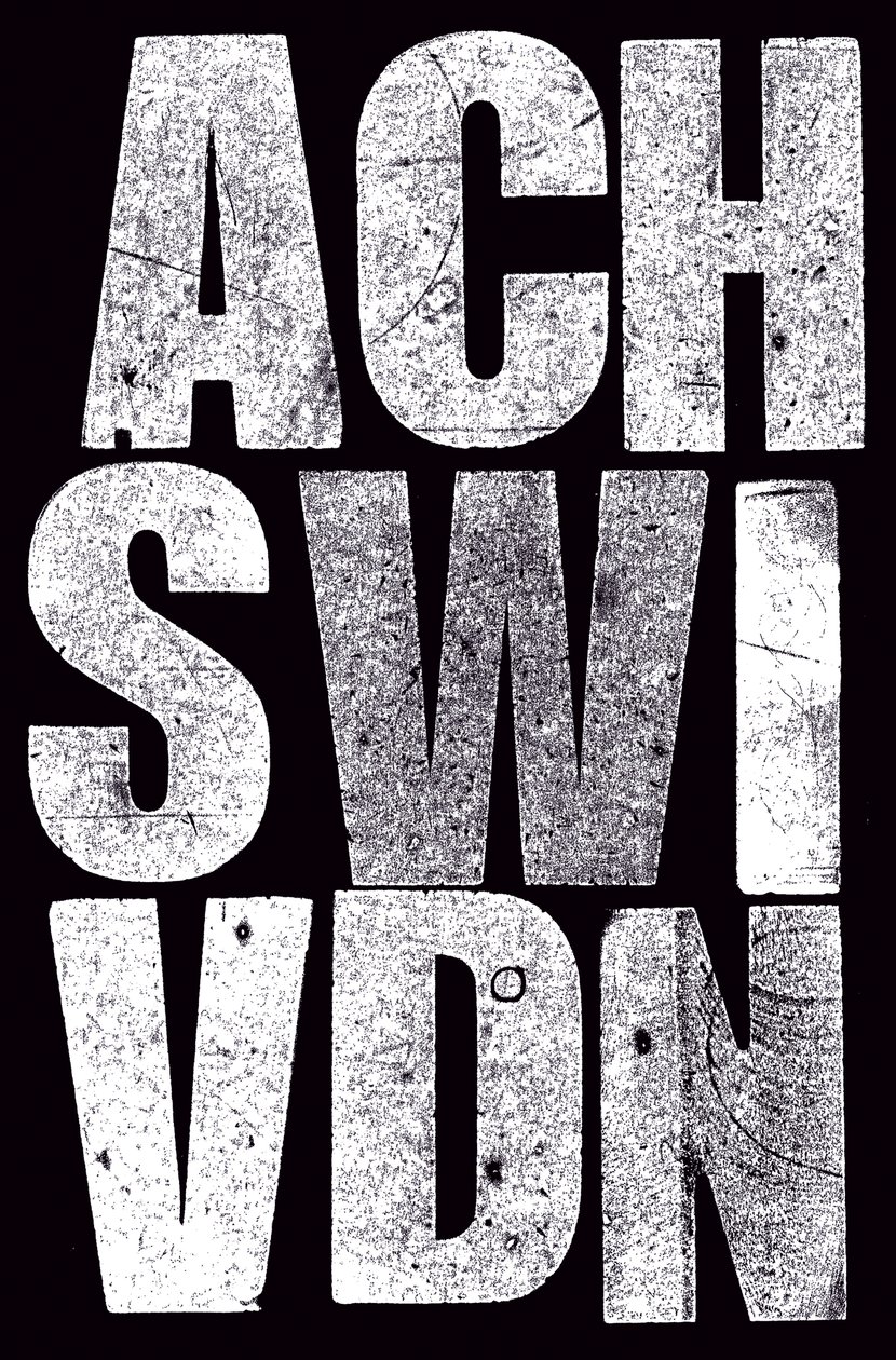 Letters, 2014 (trætypetryk på sort papir) af Marco Campedelli