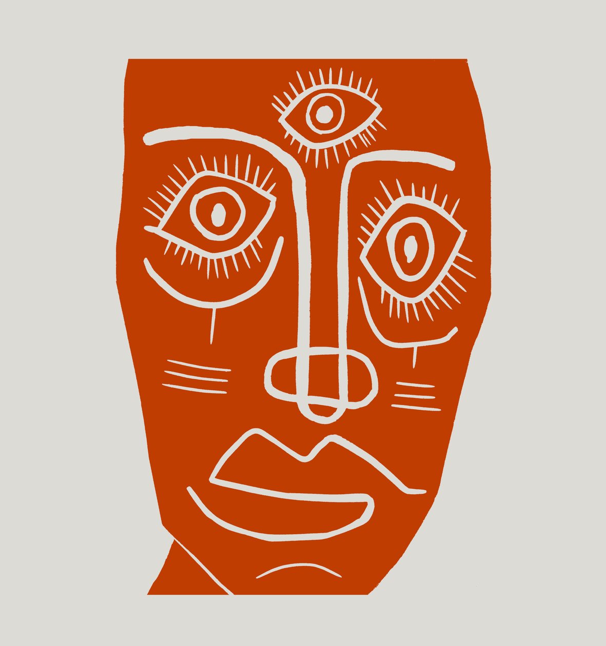 Maske, 2023 (linoleum på papir) af Marco Campedelli