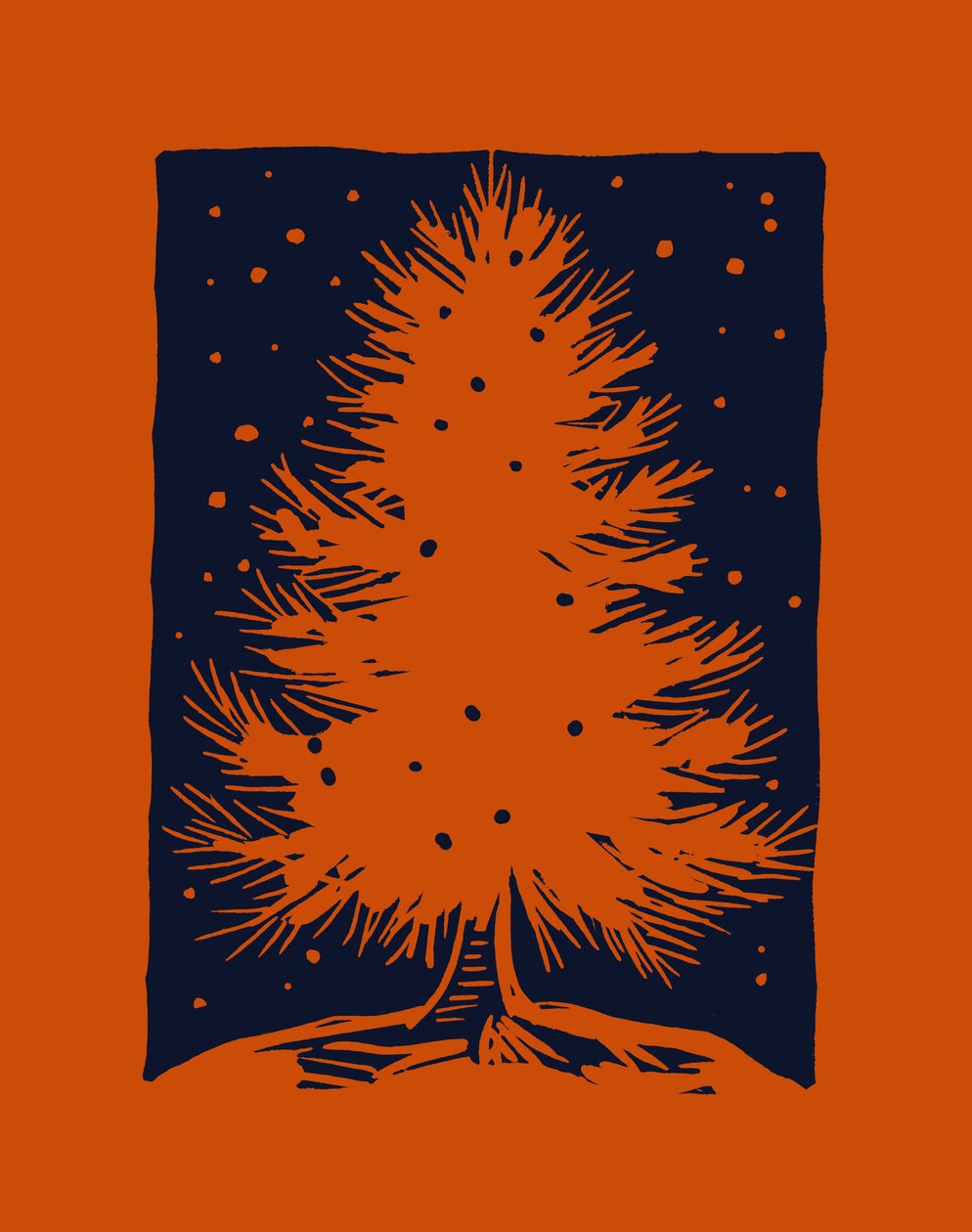 Rødt juletræ, 2023 (linoleum på papir) af Marco Campedelli