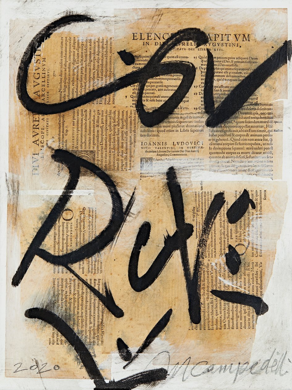Texto #09, 2020 (collage, blandede medier på lærred) af Marco Campedelli