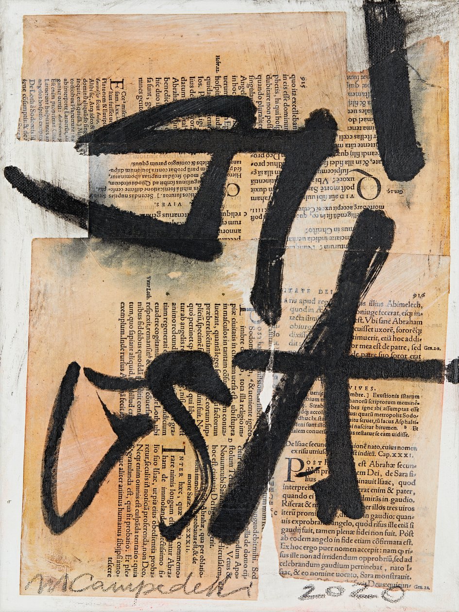 Texto #17, 2020 (collage, blandede medier på lærred) af Marco Campedelli