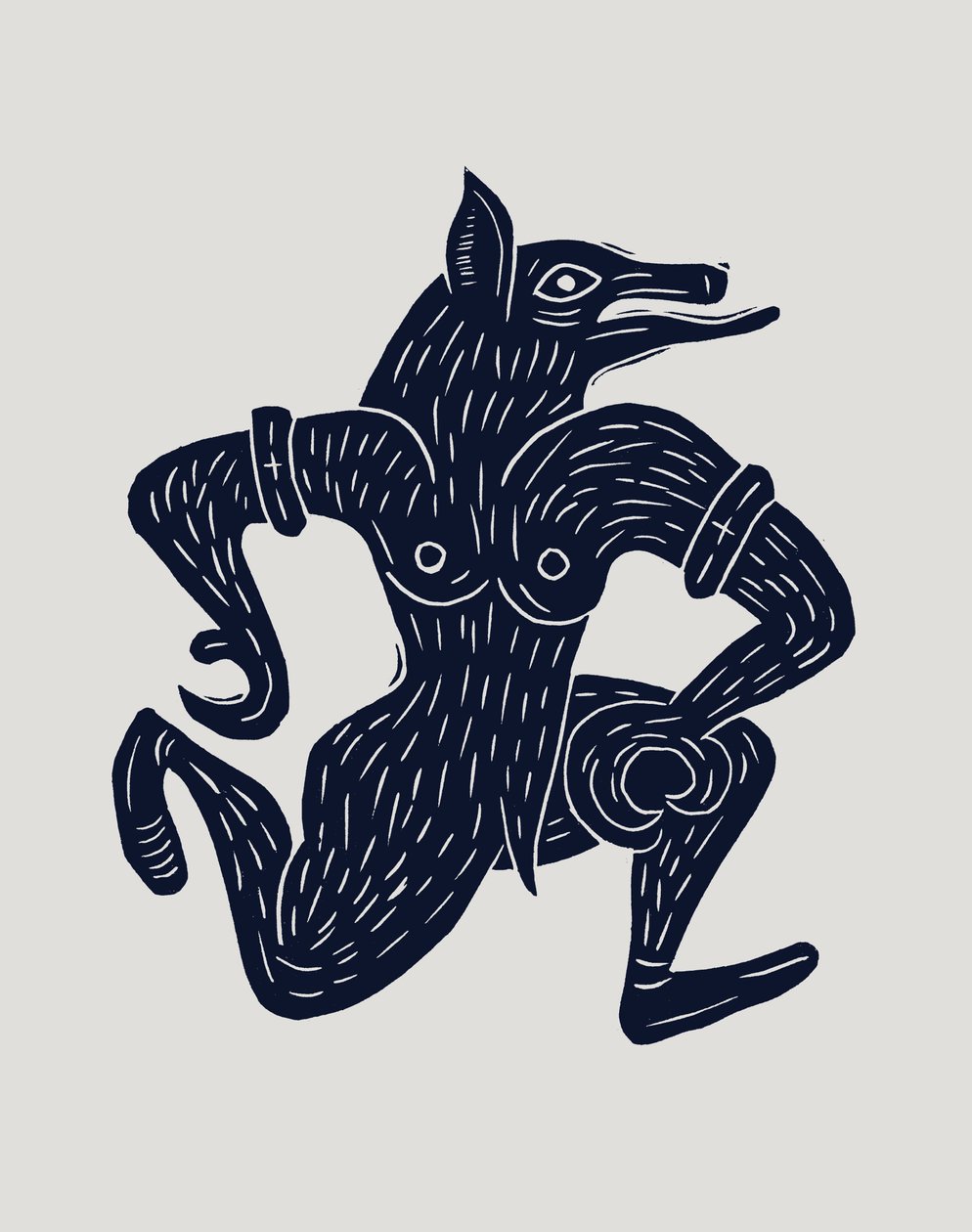 Werewolf, 2023 (linoleum på papir) af Marco Campedelli