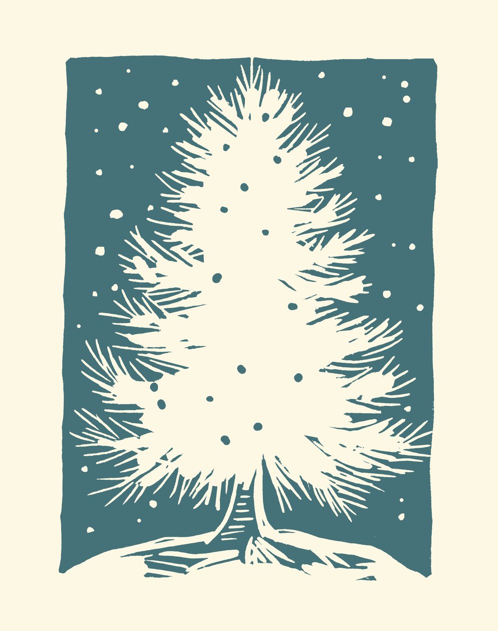 Hvidt juletræ, 2023 (linoleum på papir) af Marco Campedelli