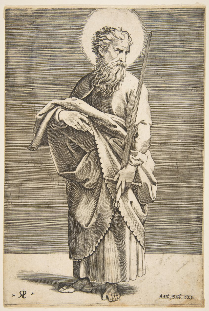 Sankt Paul ser til højre og holder et sværd og en bog, ca. 1515-27. af Marco Dente