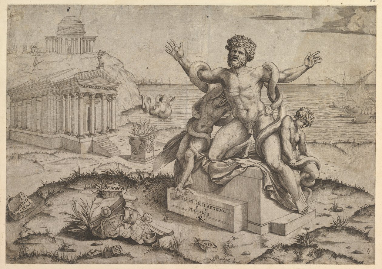 Spejl af romersk storslåethed: Gamle basrelieffer med Laocoon, ca. 1516-20. af Marco Dente