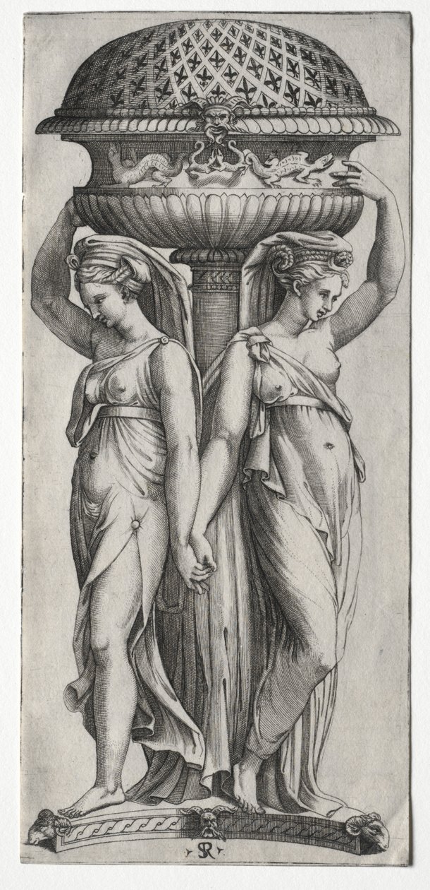 The Cassollette: Kvinder støtter en urne, ca. 1520-27. af Marco Dente