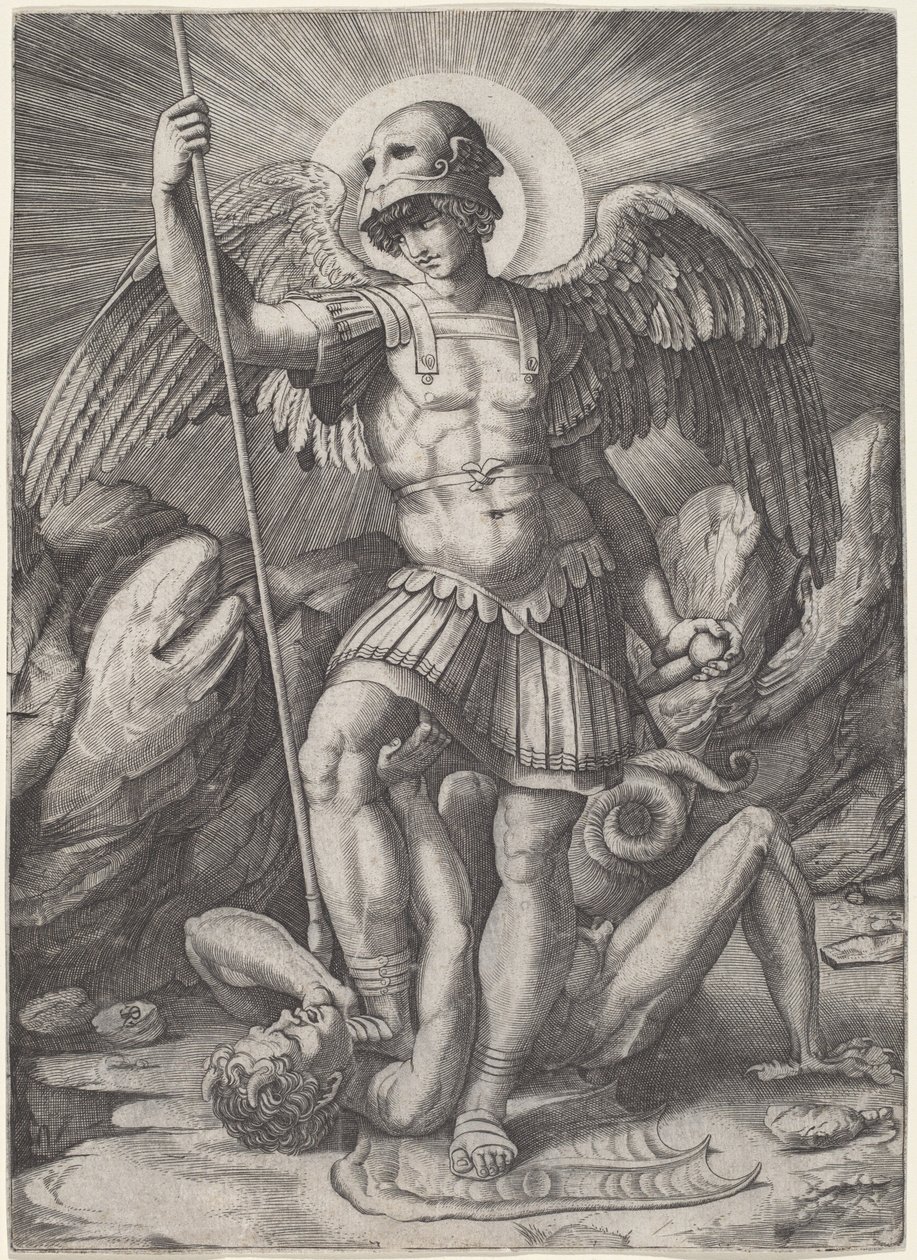 Sankt Michael af Marco Dente after Raphael