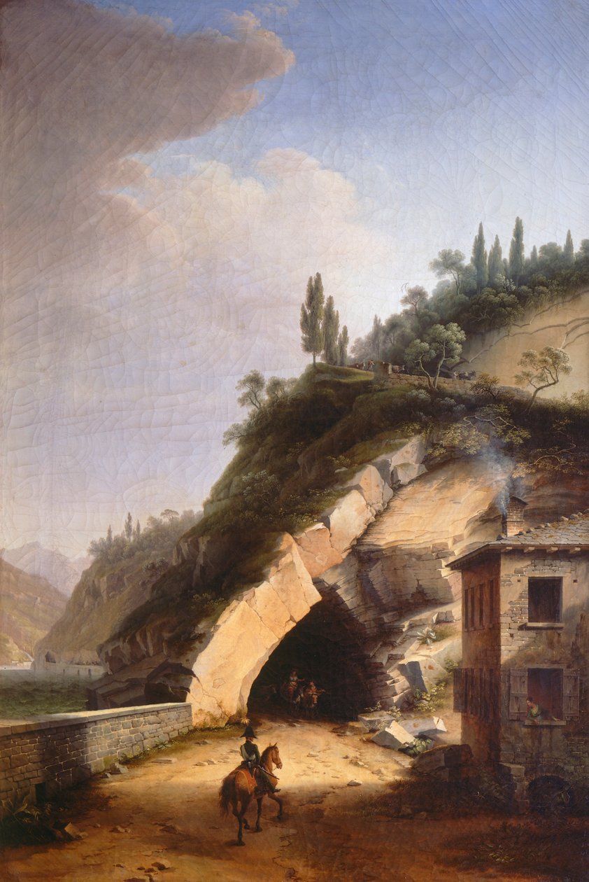 Udsigt over huset og det første galleri i Varenna i Bellano, af Marco Gozzi (1759-1839), olie på lærred af Marco Gozzi