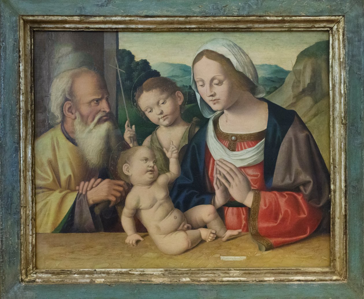 Den hellige familie med Johannes Døberen, ca. 1525-39 (olie på panel) af Marco Palmezzano