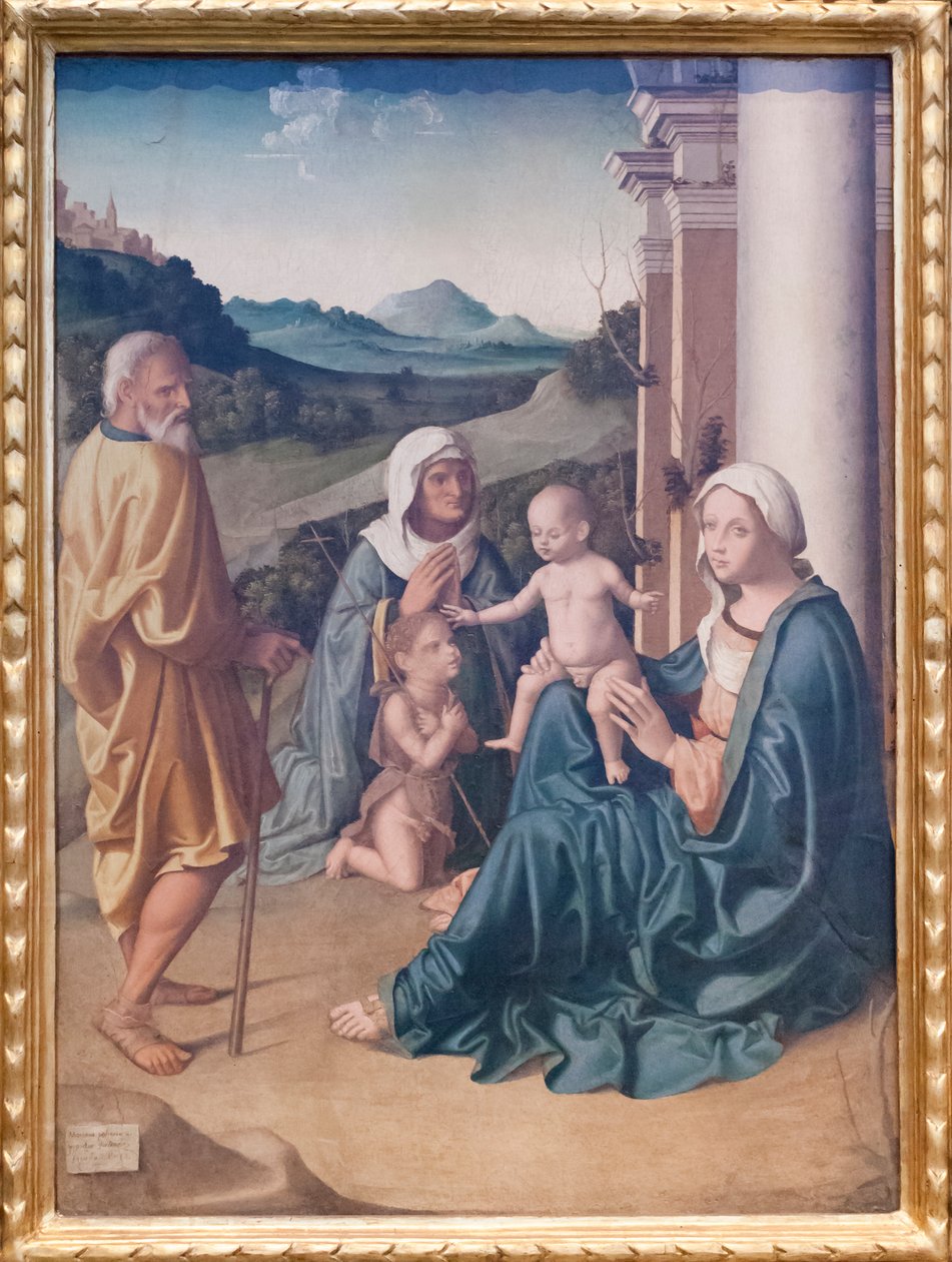 Hellig familie med St. Elizabeth og den unge Johannes Døberen af Marco Palmezzano