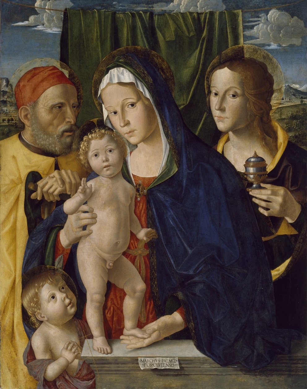 Den hellige familie med Johannes Døberen og St. Mary, 1500-5 af Marco Palmezzano