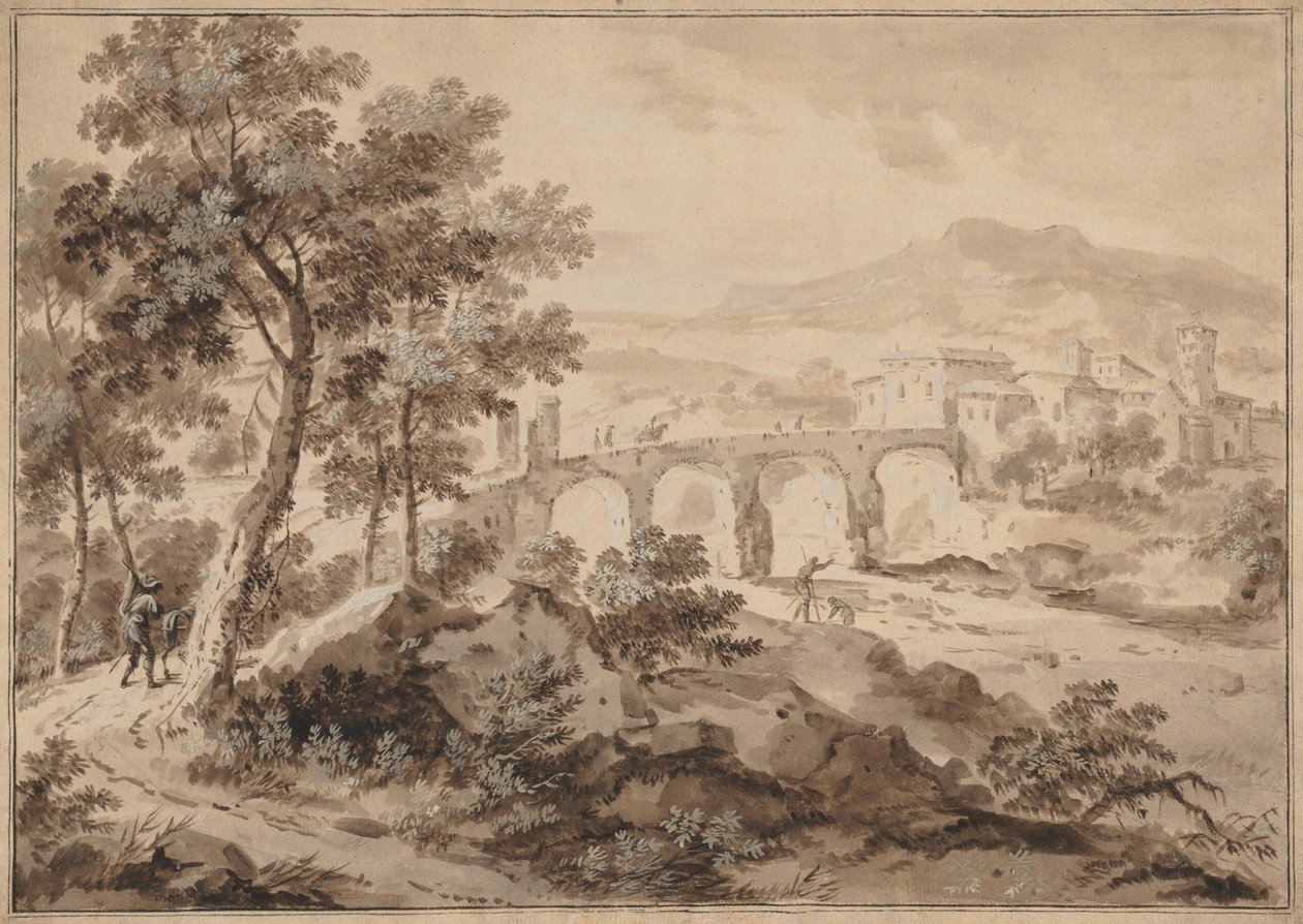 Landskab med bro, 1700-1729. af Marco Ricci