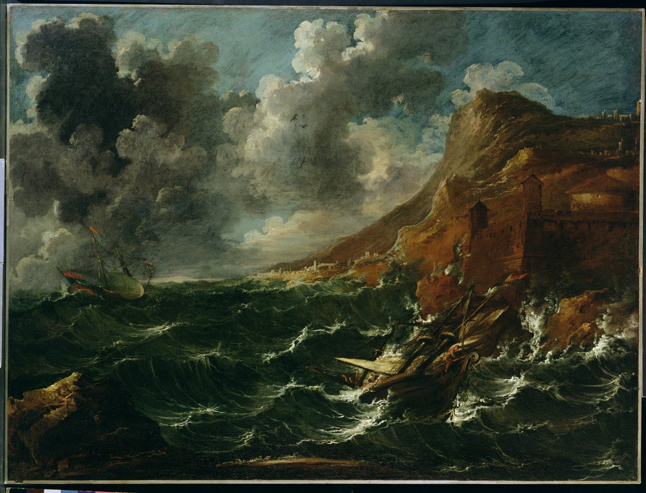 Ships in a Gale, ca. 1705-08 (olie på lærred) af Marco Ricci