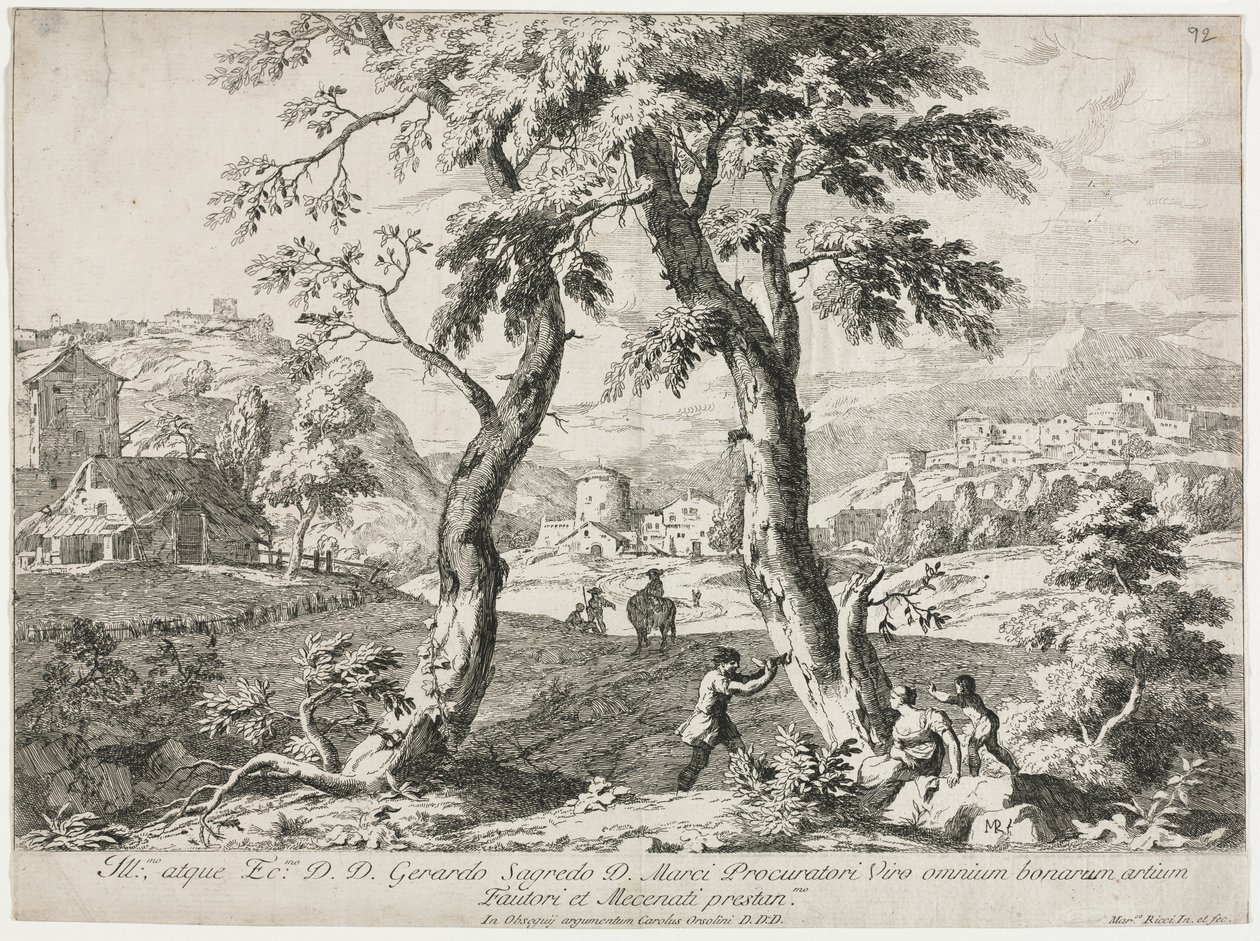 Udsigt over en landsby med figurer i forgrunden, 1723. af Marco Ricci