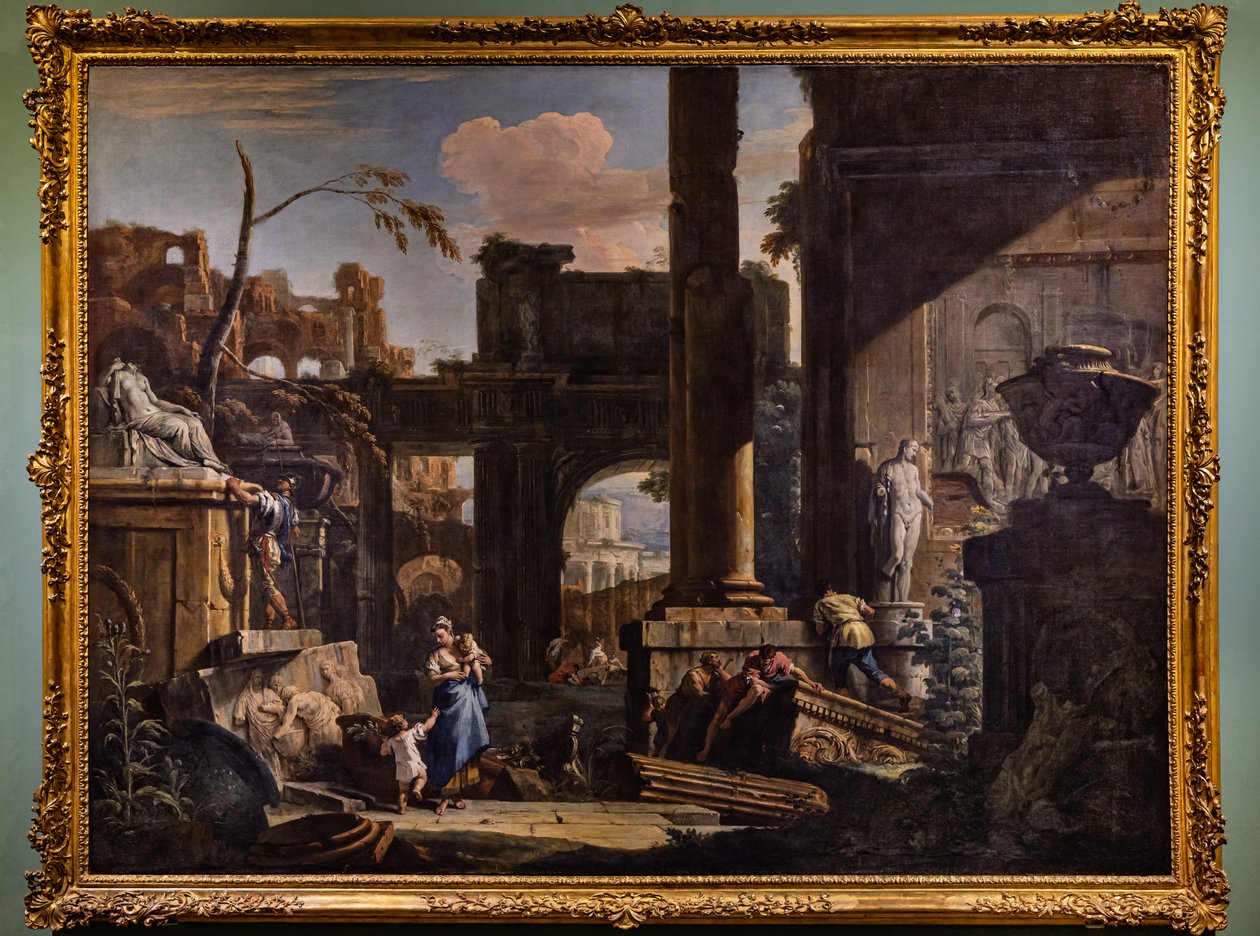 Perspektiv med ruiner og figurer af Marco & Sebastiano (1659 1734) Ricci