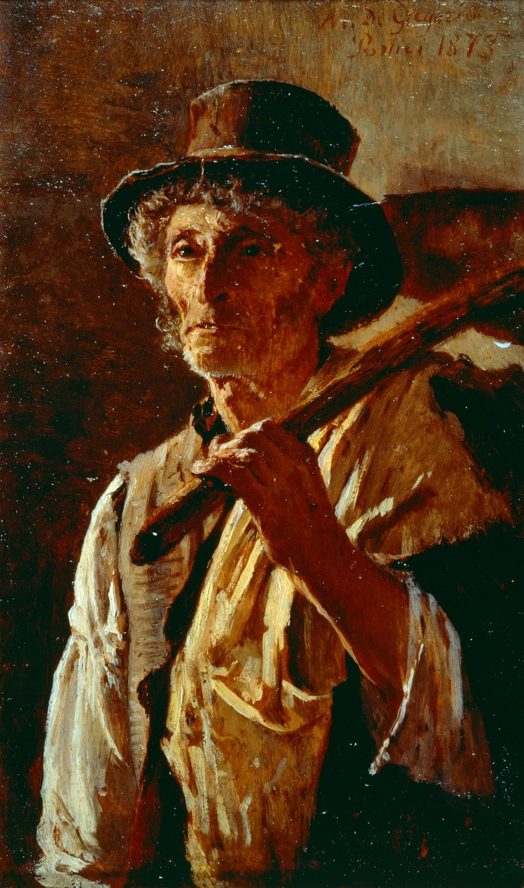 Digger, af Marco De Gregorio (1829-1876), olie på lærred, 21x14 cm af Marco di Gregorio