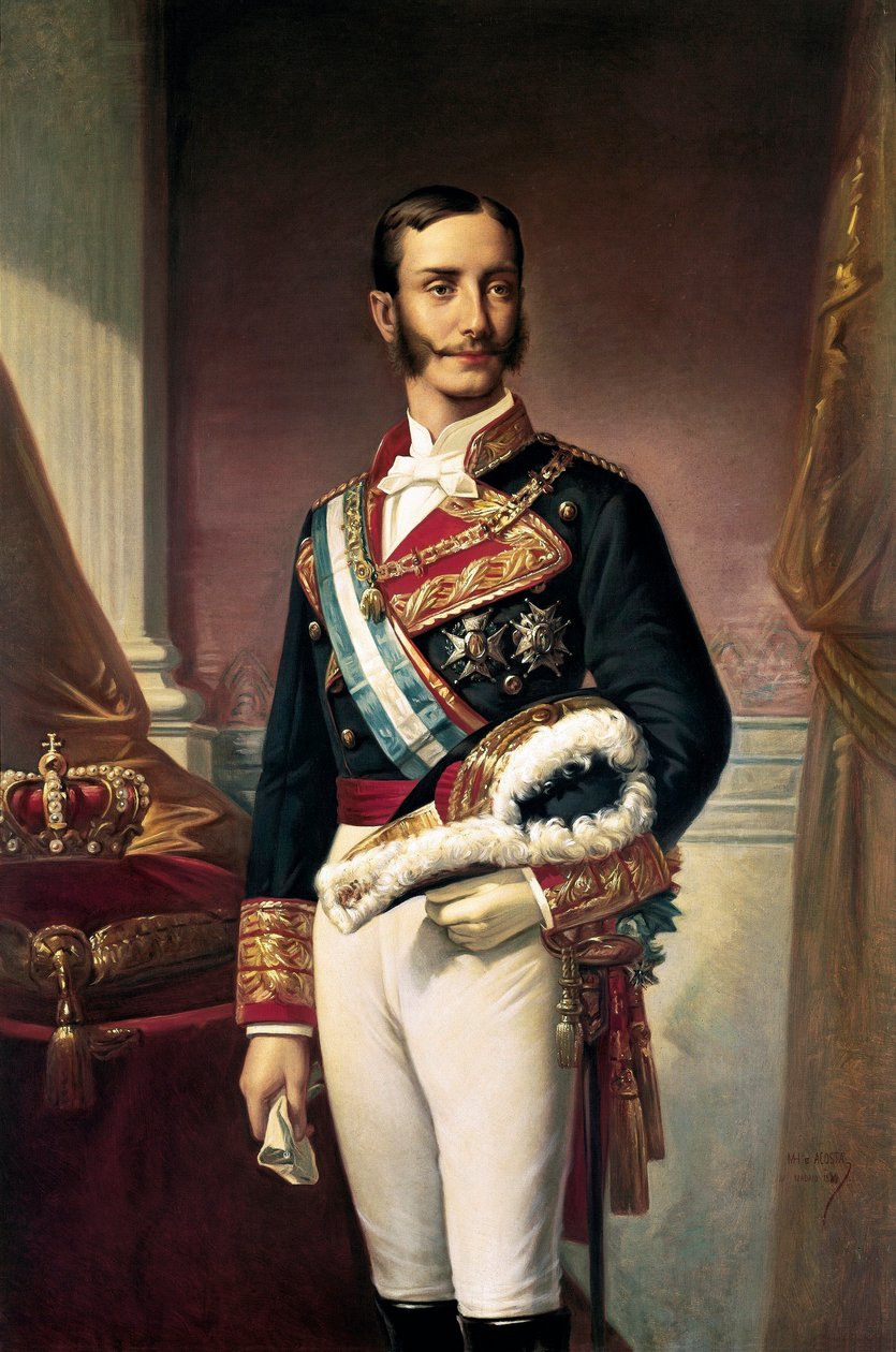 Portræt af Alfonso XII, konge af Spanien (olie på lærred) af Marcos Giraldez de Acosta