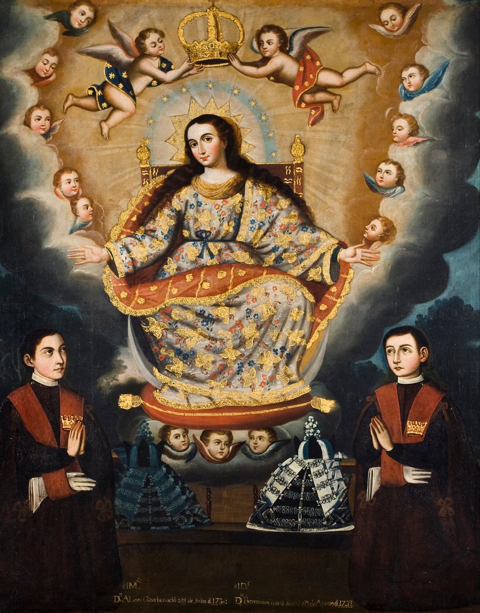 Siddende madonna med graduering af García-brødrene af Marcos Zapata