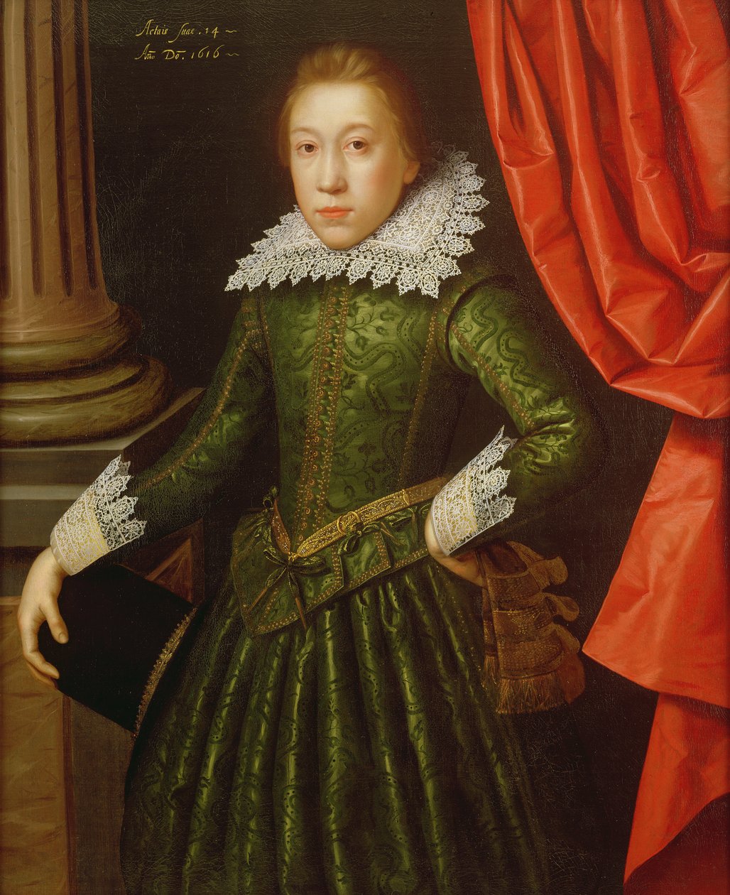 Portræt af en dreng fra familien de Ligne, 1616 (en af et par) (se også 142777) af Marcus Gheeraerts