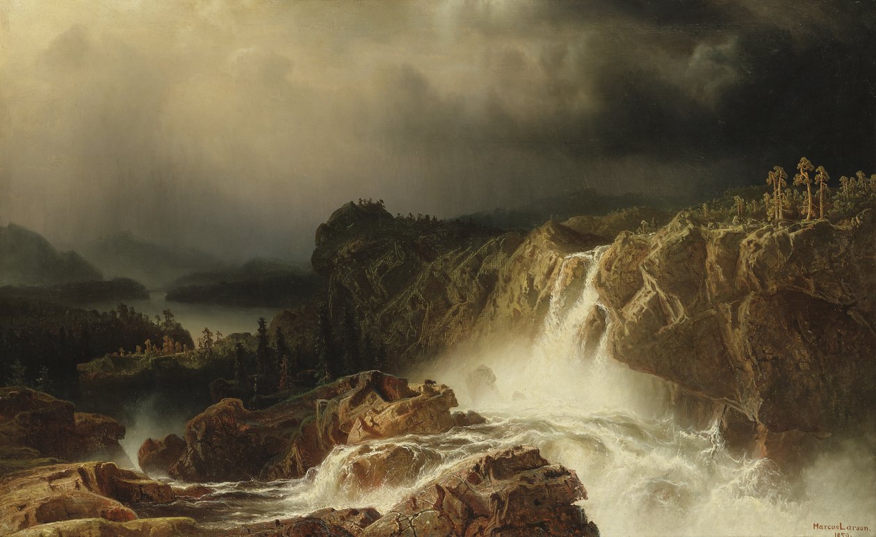 Klippelandskab med vandfald i Småland, 1859 af Marcus Larson