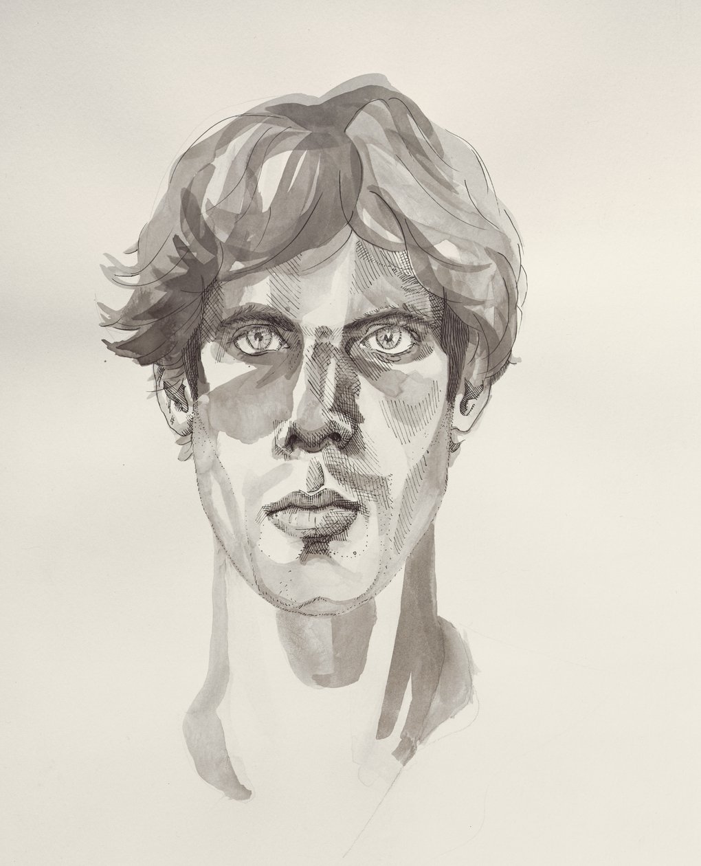 Selvportræt, 2000 (pen, blæk og akvarel) af Marcus Morrell
