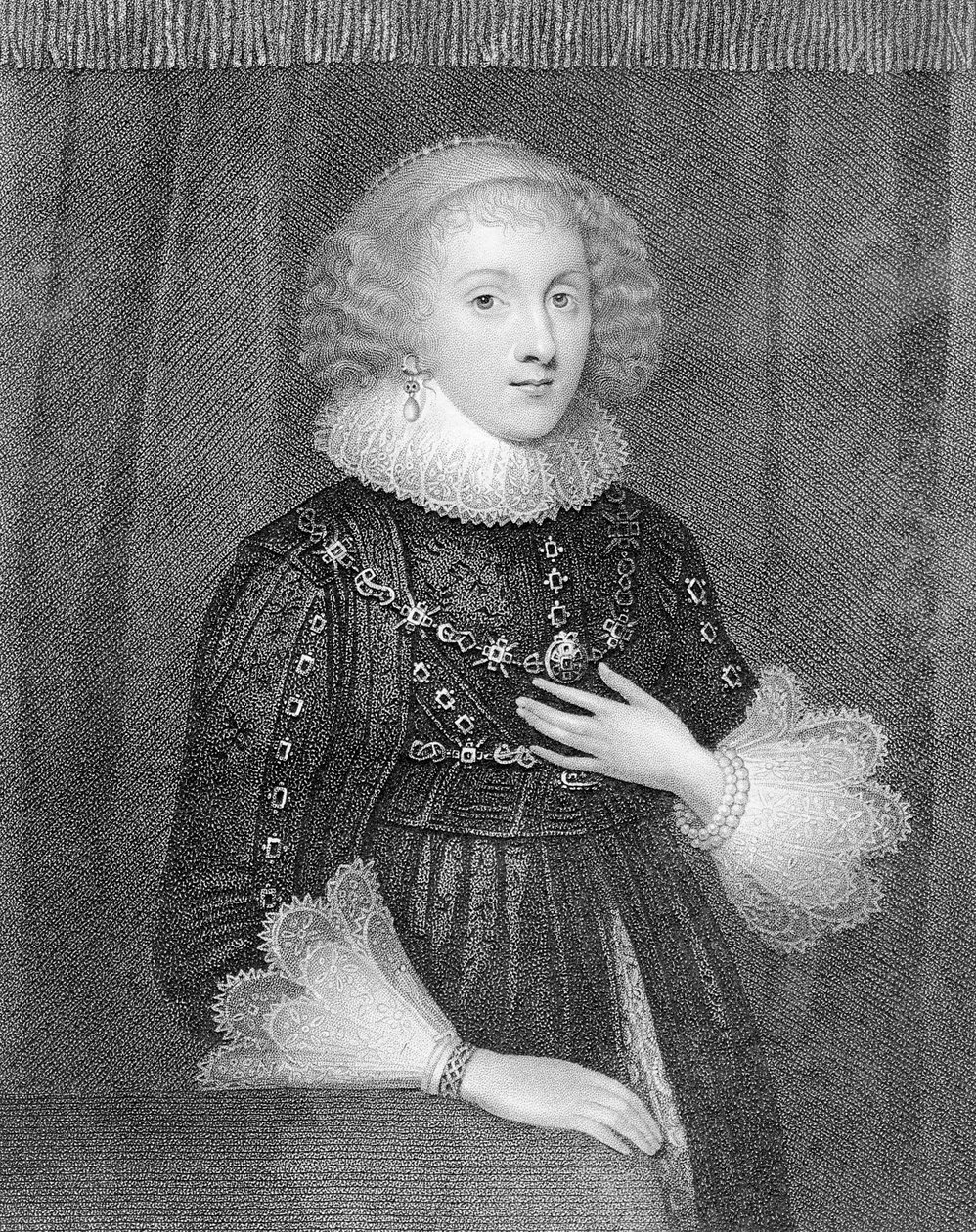 Mary Sidney, grevinde af Pembroke, graveret af W.J.Fry af Marcus Garret Gheeraerts the Younger
