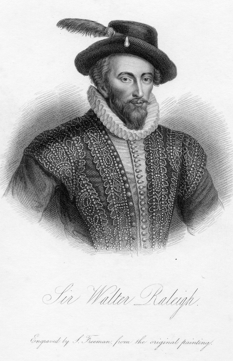 Sir Walter Raleigh, tryk lavet af S. Freeman af Marcus Garret Gheeraerts the Younger