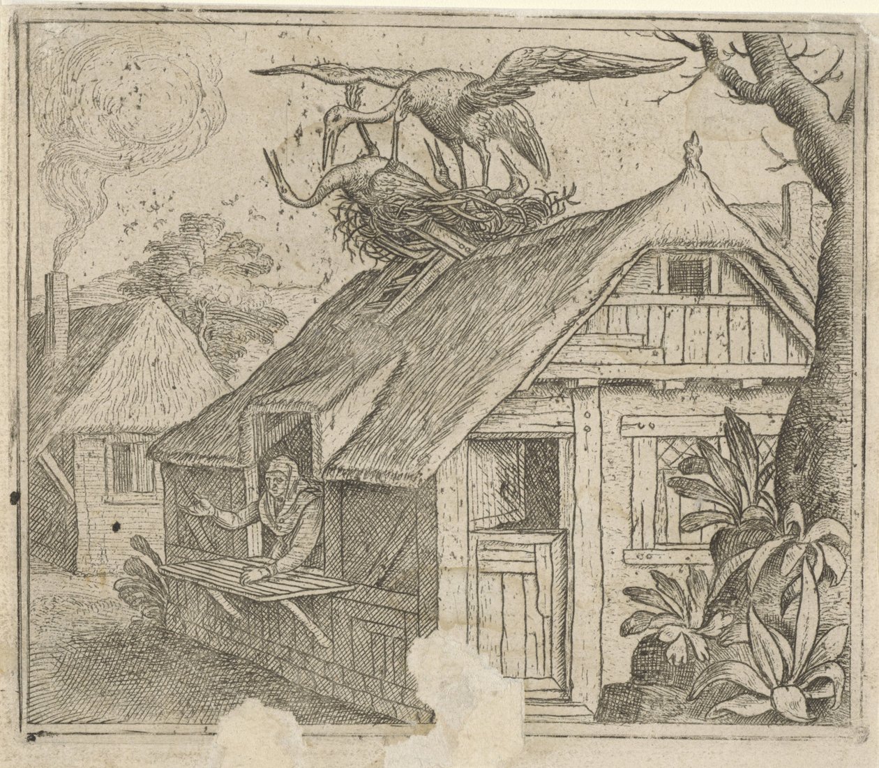 Fabel om storke og deres religion af Marcus Gheeraerts (I) (attributed to)