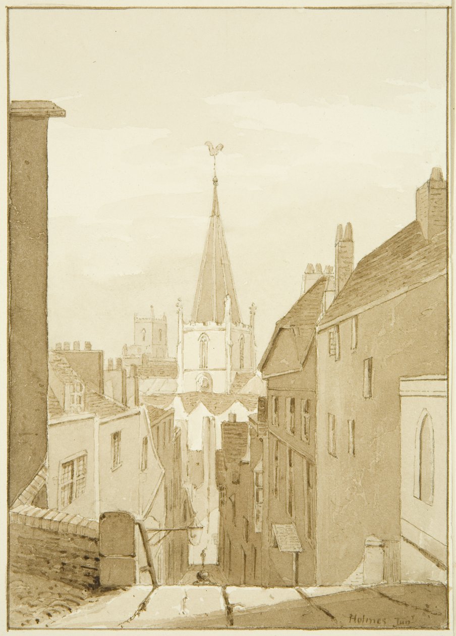 Queen Street (sene juletrin) (blyant og akvarel på papir) af Marcus H. Homes