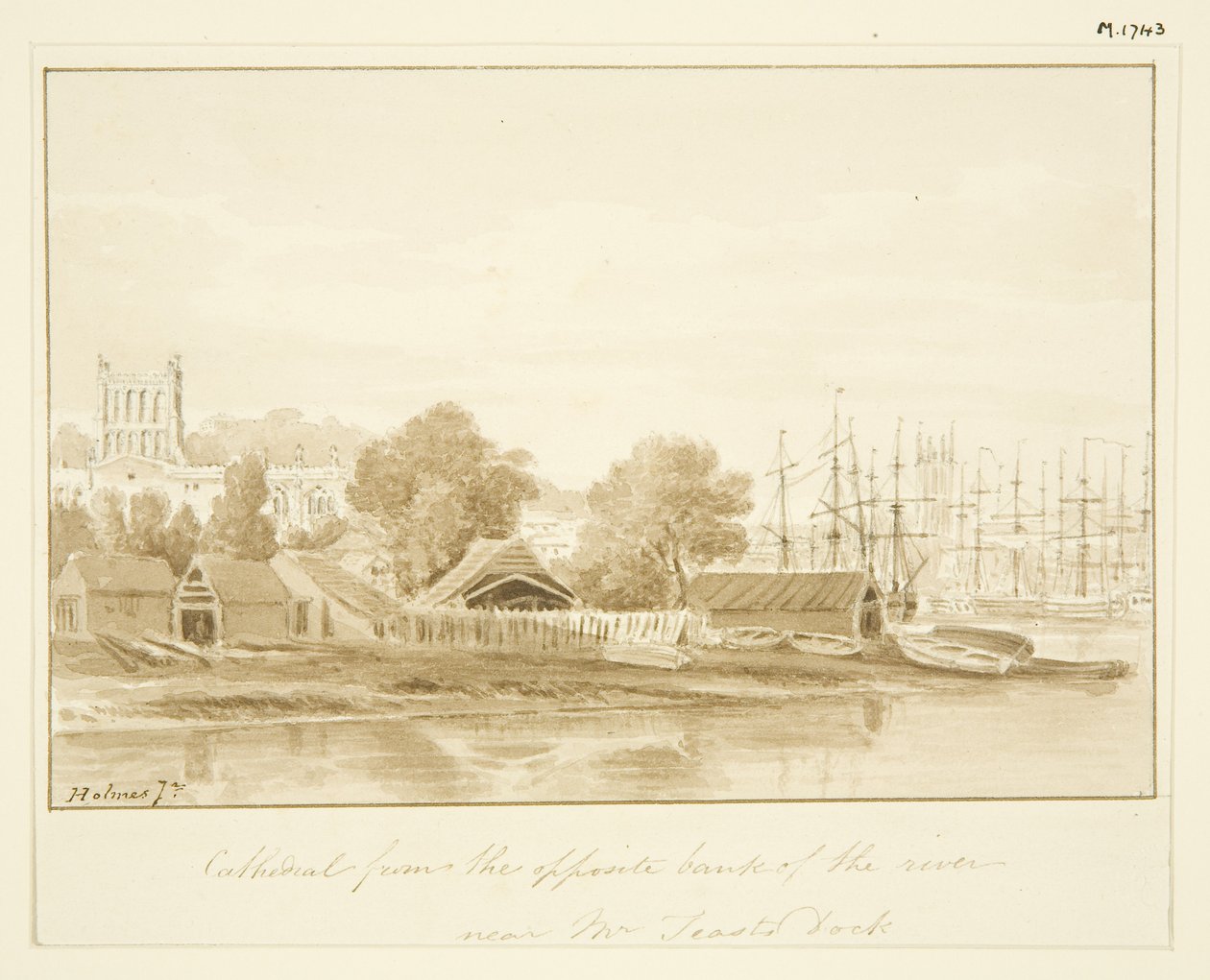 South View af Bristol Cathedral (blyant og akvarel på papir) af Marcus H. Homes