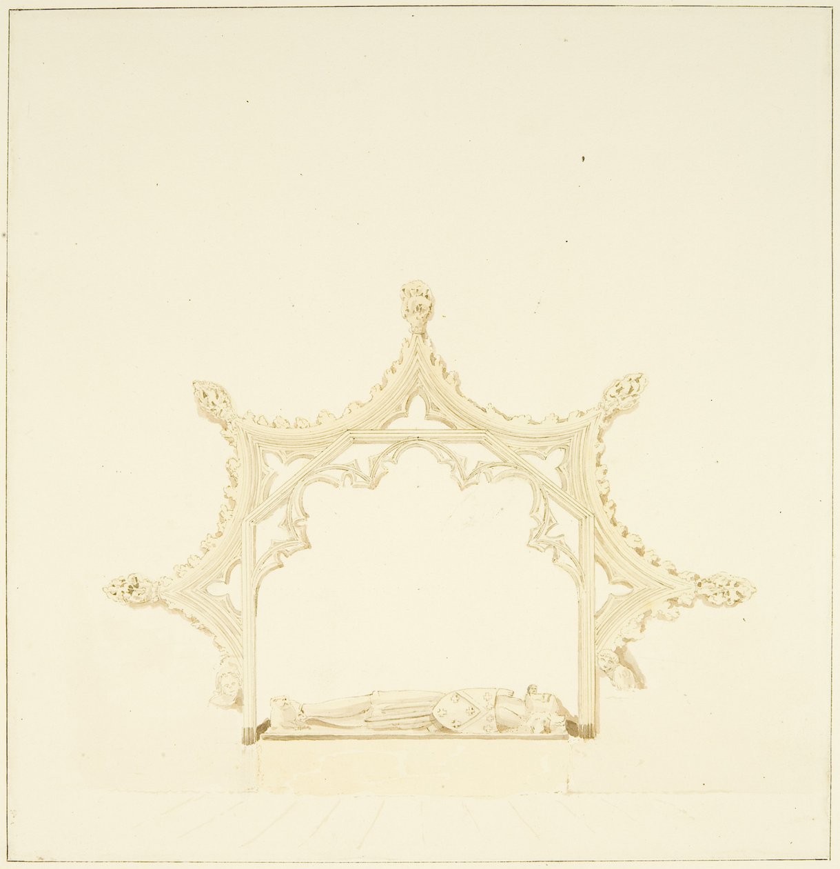 Tomb of Maurice, 7th Earl of Berkeley, i Bristol Cathedral (blyant og akvarel på papir) af Marcus H. Homes