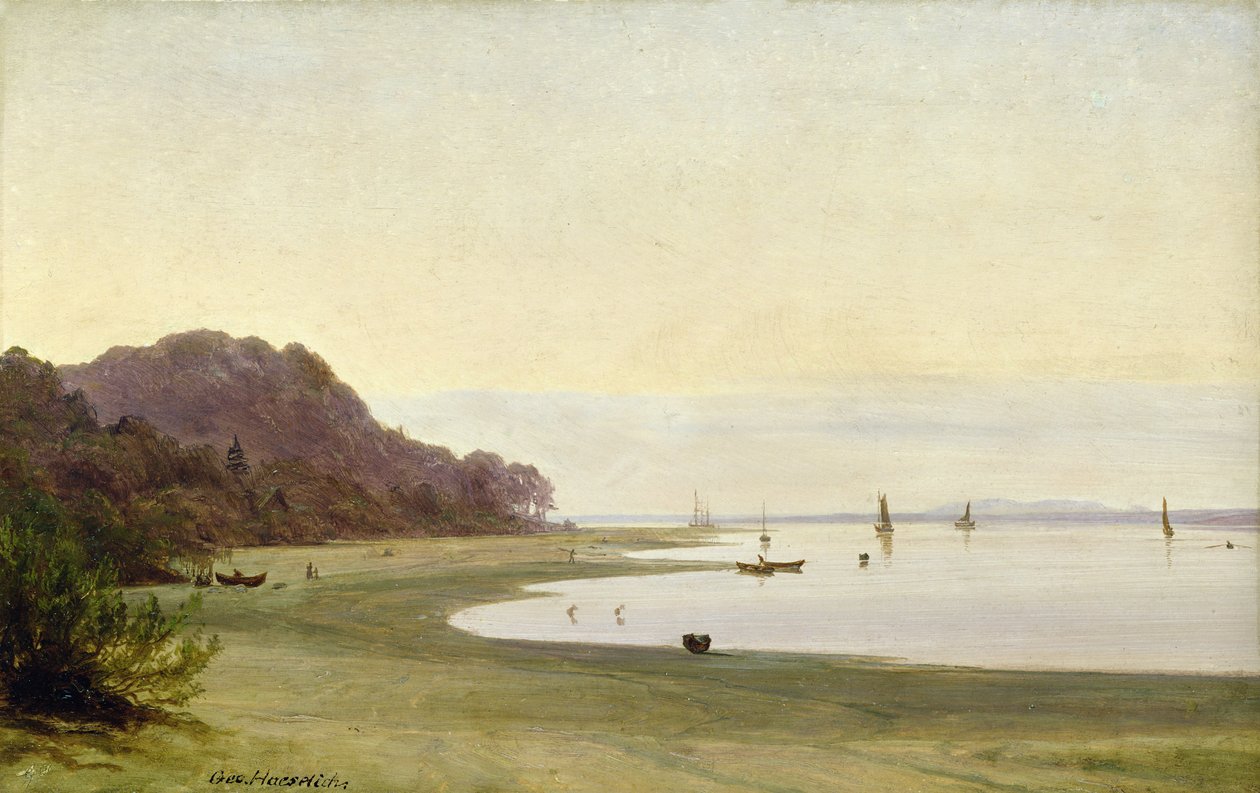 Elbens kyst (olie på papir monteret om bord) af Marcus Johann Haeselich