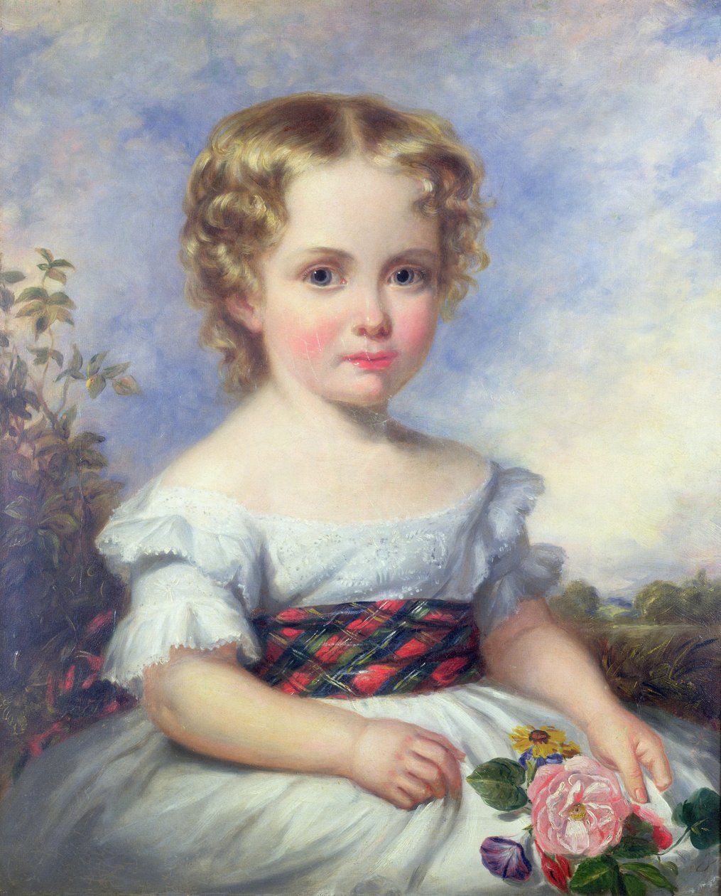 Portræt af en ung pige med et tartan skær af Margaret Sarah Carpenter