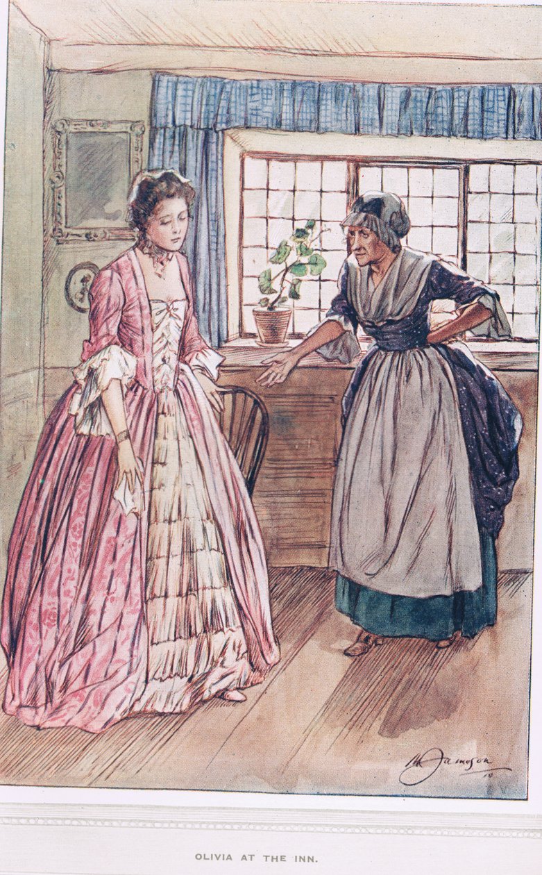 Olivia på kroen, illustration fra "The Vicar of Wakefield" af Oliver Goldsmith, ca. 1910 af Margaret Jameson
