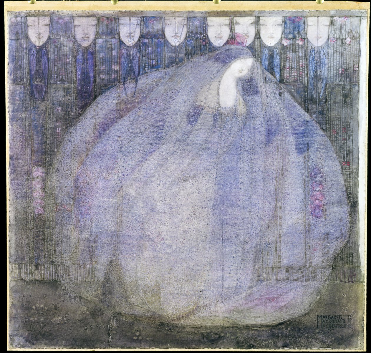 The Mysterious Garden, 1911 (wc & blæk over blyant på vellum lagt om bord) af Margaret MacDonald Mackintosh