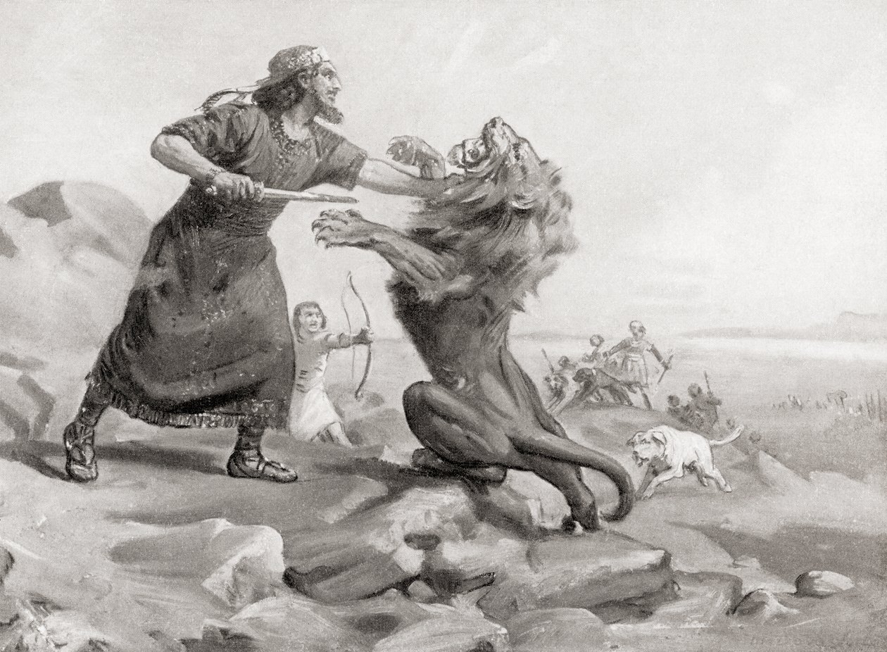 Tiglath-Pileser dræber en løve, fra Hutchinson