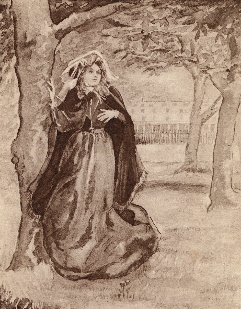 Elizabeth Barrett Browning, engelsk digter (litografi) af Margaret Baillie Saunders
