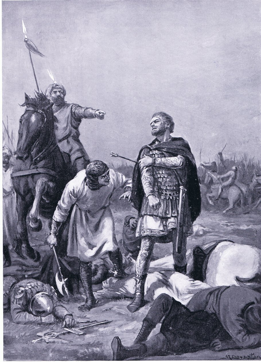 Alp Arslantis tilfangetagelse af kejser Romanus Diogenes i 1071 e.Kr (litografi) af Margaret Dovaston
