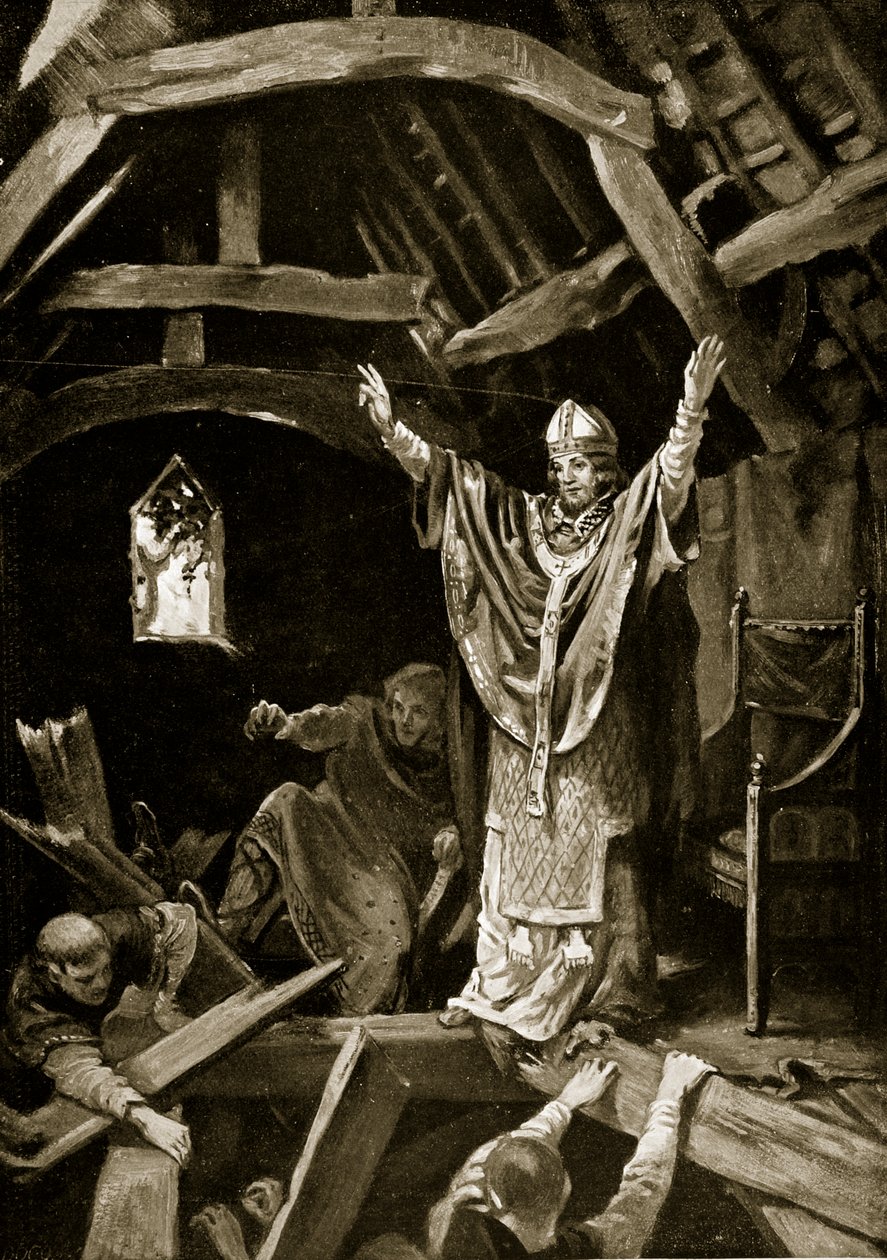 Kollaps af gulvet i Calne, 978, illustration fra 