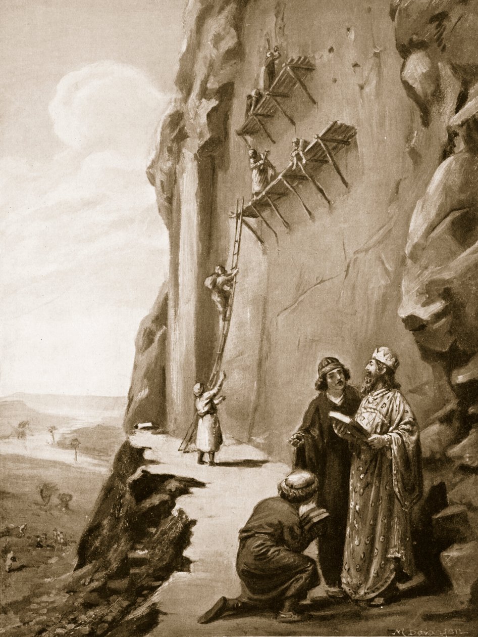 Darius overvåger sin inskription ved Behistun, illustration fra 