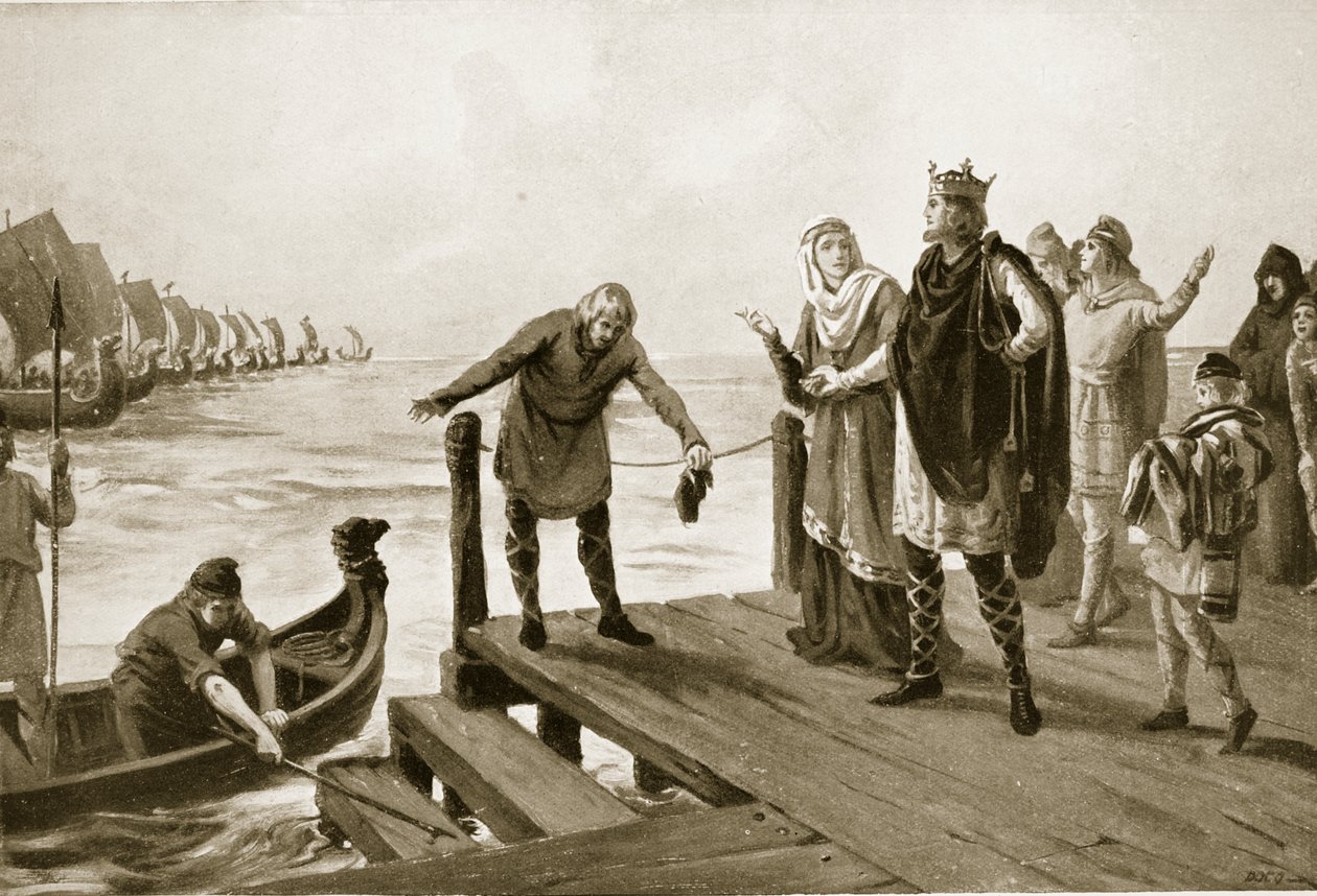 Edgar the Peaceable holder en flådeoversigt, illustration fra 