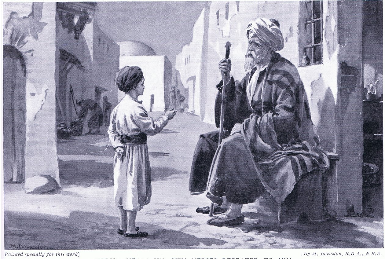 Ferdusi (941-1020 e.Kr.) hører sine egne vers gentaget for sig (litografi) af Margaret Dovaston