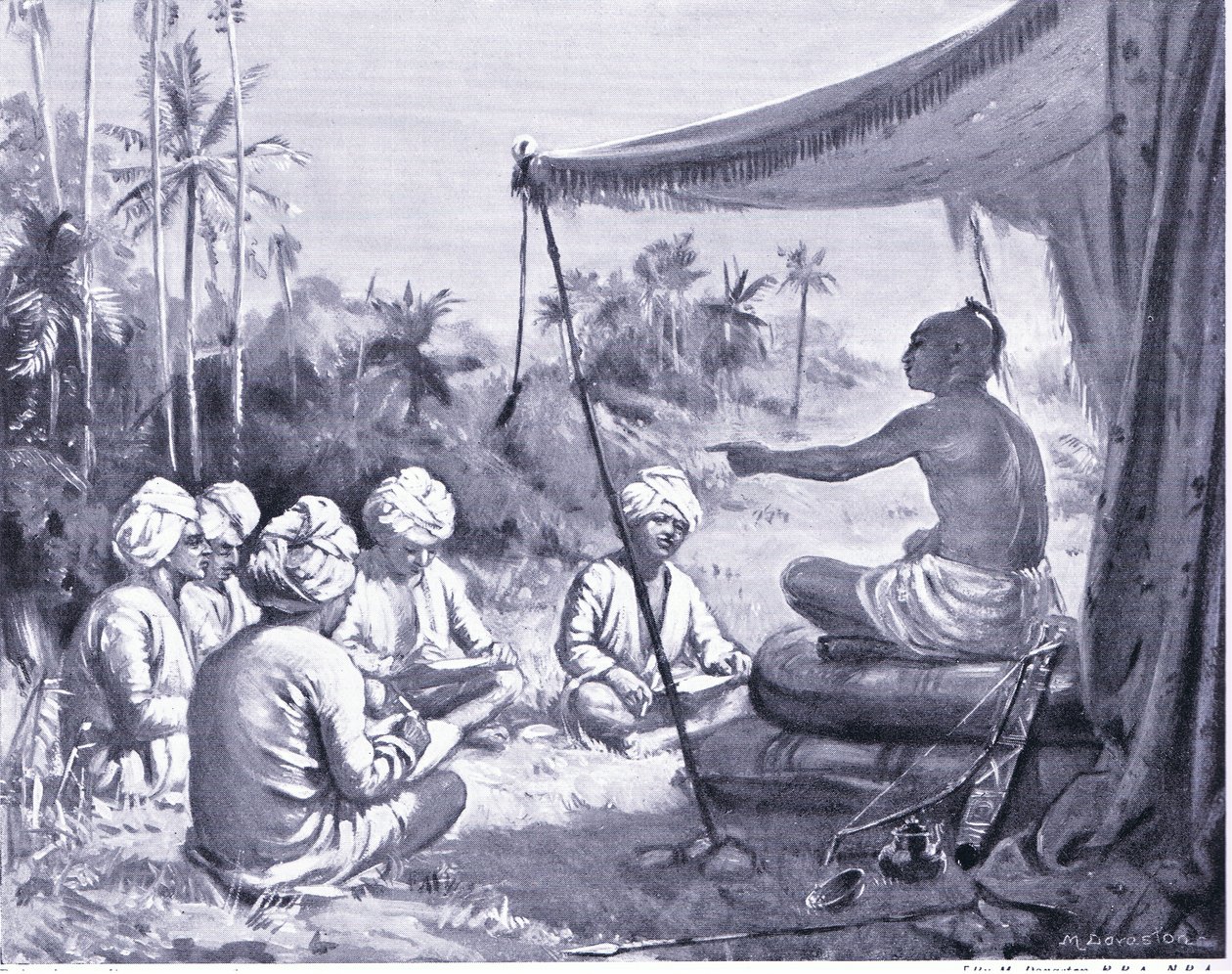 Kulottunga Chola instruerer sine landmålere 1086 AD (litografi) af Margaret Dovaston