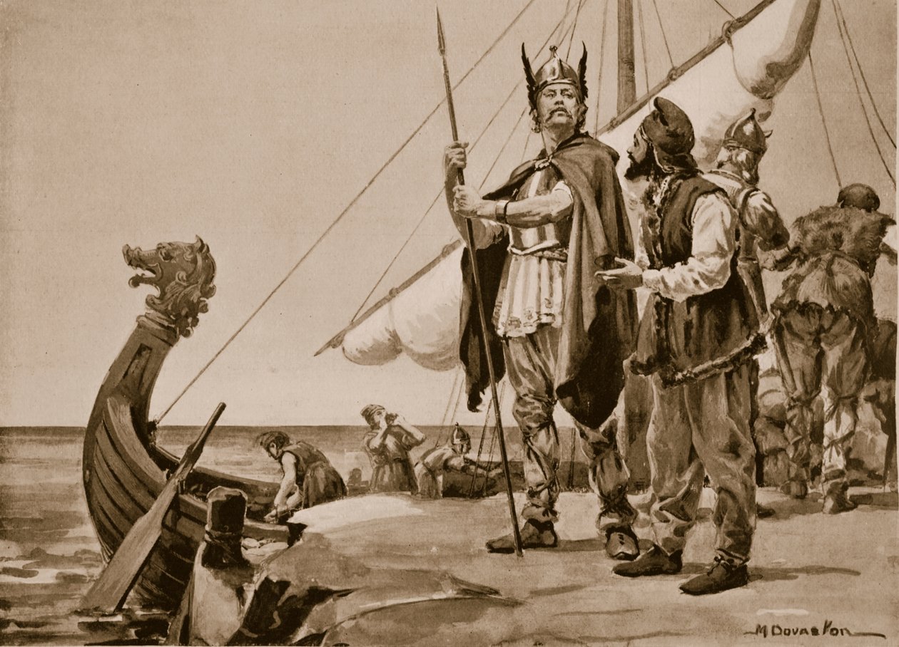 Rurik rejser til slavernes land, 862 (litografi) af Margaret Dovaston