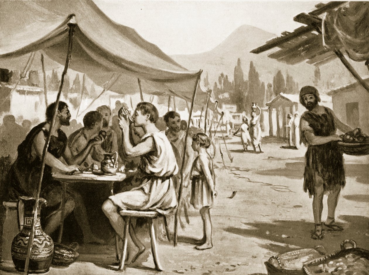 Spartanere, der spiser ved offentlige borde, illustration fra 