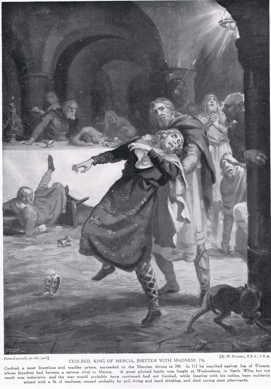 Kong Ceolred af Mercias vanvid AD 716 af Margaret Dovaston