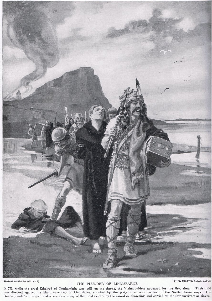 Plyndringen af Lindisfarne AD793 af Margaret Dovaston
